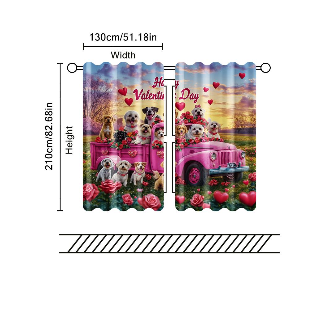 Filtering Curtains Excluding Rods Non Movable Without Batteries Romantic Polyester Valentine Puppy Use Curtain Set Of 2 Made Washable