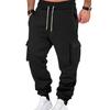 Men Cargo Pants Mid-rise Adjustable Waist Drawstring Casual Trousers with Reinforced Pockets Versatile Casual Wear