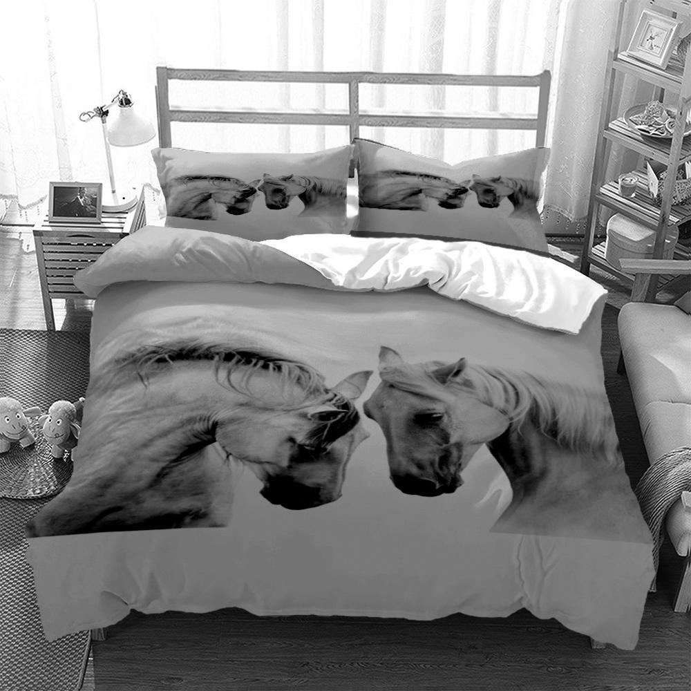 Horses Hd Print Polyester Bedding SetsKids Or Adults For Beds Quilt Cover Pillowcase Bedding SetTeens King Size Bedding Set
