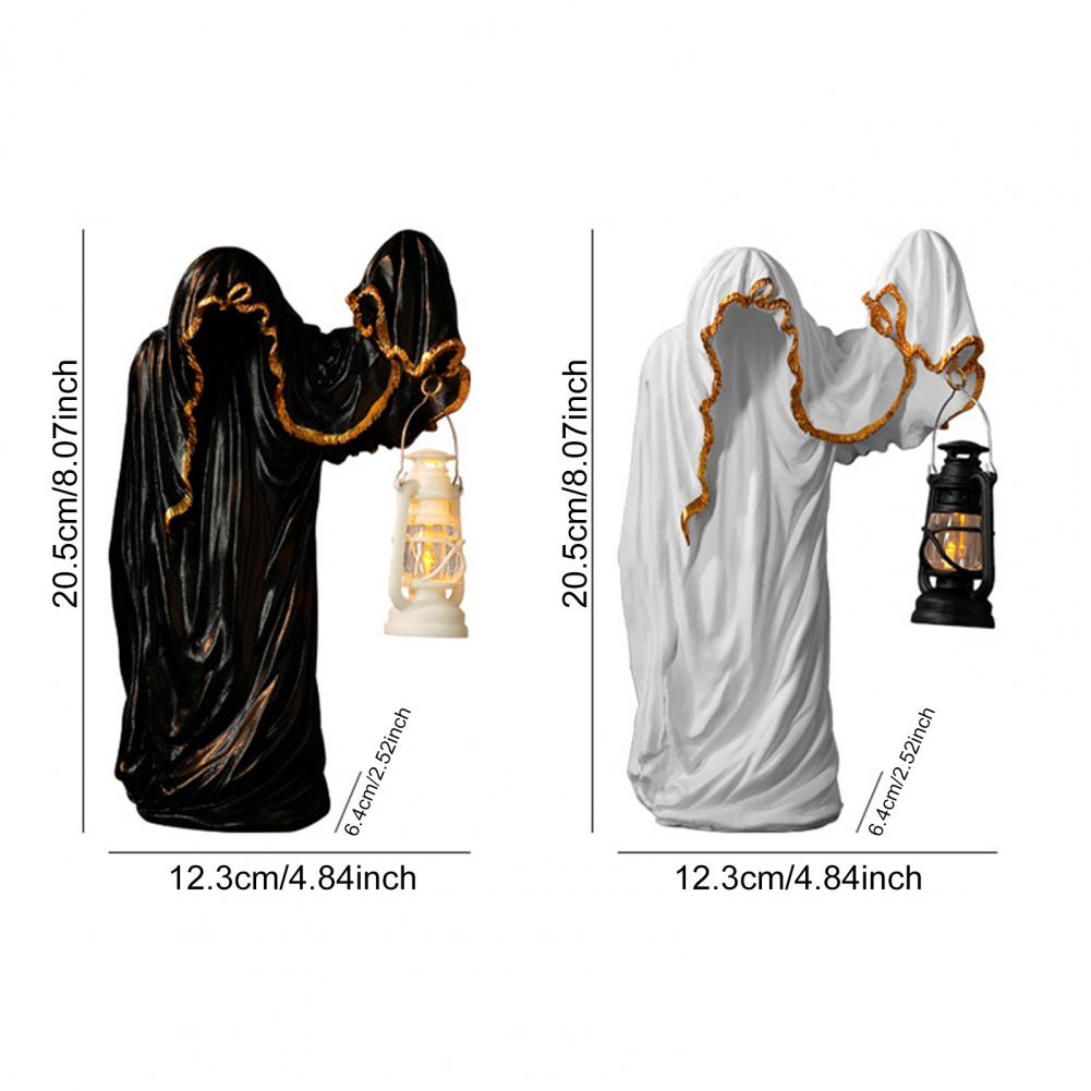 Ghost Ornament Desktop Ornament Vintage Ghost Figurine with Light-up Lantern for Halloween Decor Mysterious Resin for Indoor