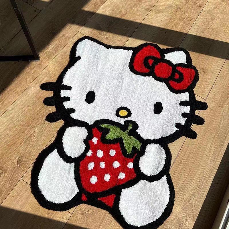 Cartoon Kitty Faux-Kaschmir Fußmatte - Unregelmäßige Form, Wasserabsorbierende Tür-/Badezimmermatte