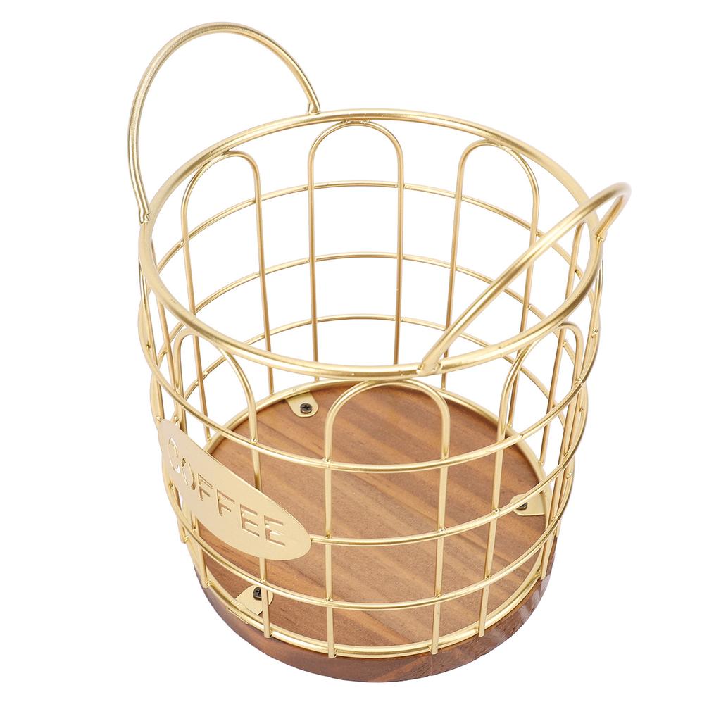 Coffee Pod Holder Iron Wire Weighte Wooden Base Coffee Capsule Storage Basket for Kitchen