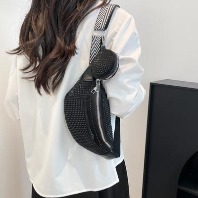 Design personnalisé serti de diamants printemps nouveau tendance simple bandoulière large diamant brillant épaule unique portée de travers poitrine sac pour femmes