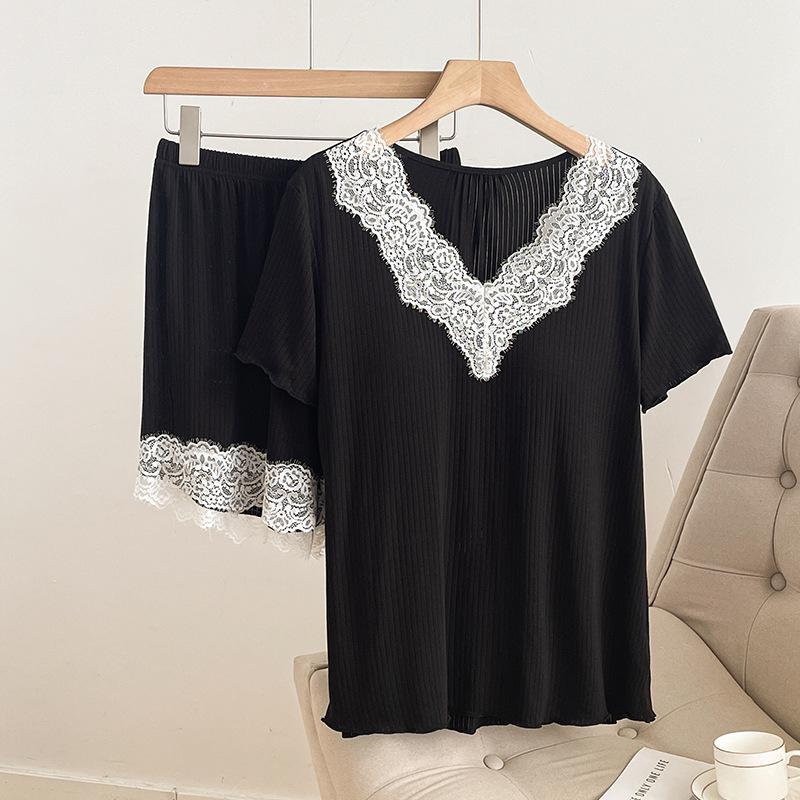 2025 Women's Summer Two-Piece Pajama Set: Short-Sleeved Top with Built-in Bra and Shorts, Outdoor-Friendly Pure Desire Style.