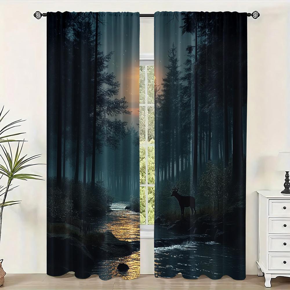 

2 шт., Шторы для окон Ткань «Тихий лес», Без электричества Украшение для семейной вечеринки Подходит для многоцелевого украшения мероприятия 29x65in(75x166cm)