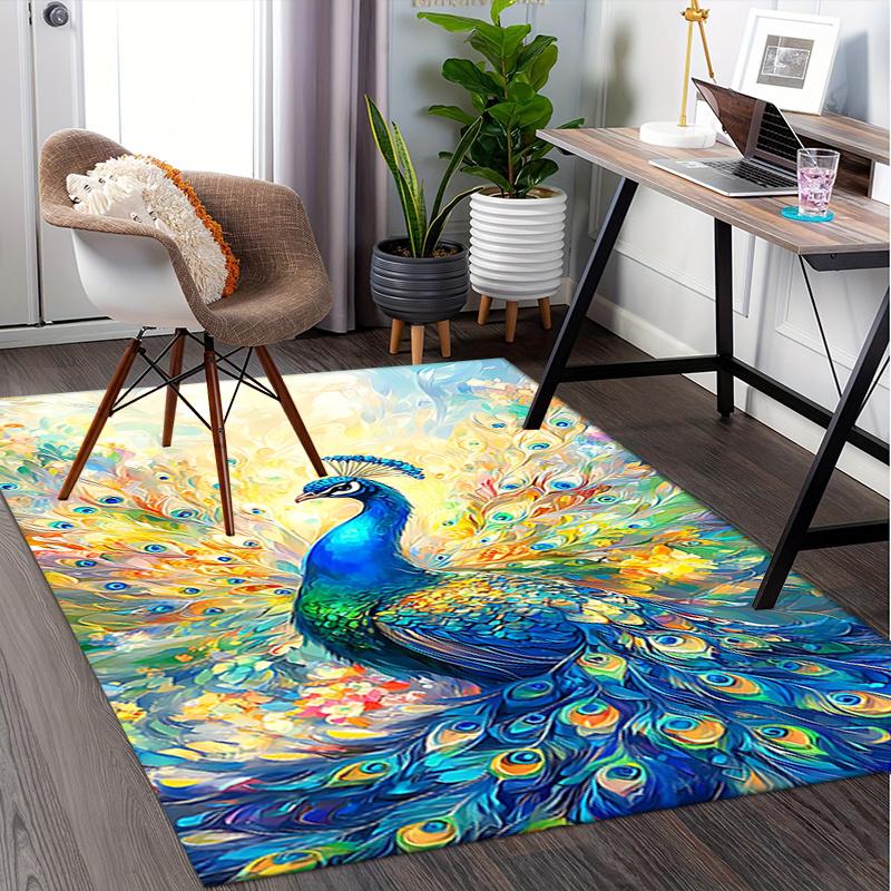 Colorful Peacock Chair Mat - Office Carpet, Oversized Rug for Home Decor, Sofa Mat, Desk Pad Gift, Suitable for Bedroom, Living Room, Variou