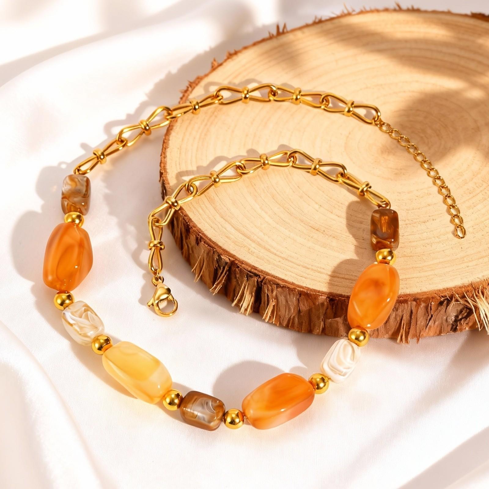 

Colored Irregular Oval Resin Necklace for Women,Stainless Steel Link Chain Necklaces,Delicate Jewelry Gift