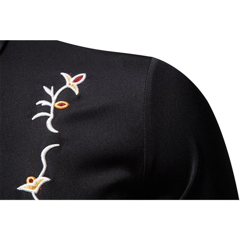 Spring Men's Flower Embroidery Long Sleeve Shirt Casual Exquisite Embroideried Solid Business Office Shirts Male Party Nightclub