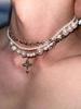 Unordered Pearl Cross Necklace With Handcrafted Alloy Chain For Unisex Fashion Accessory