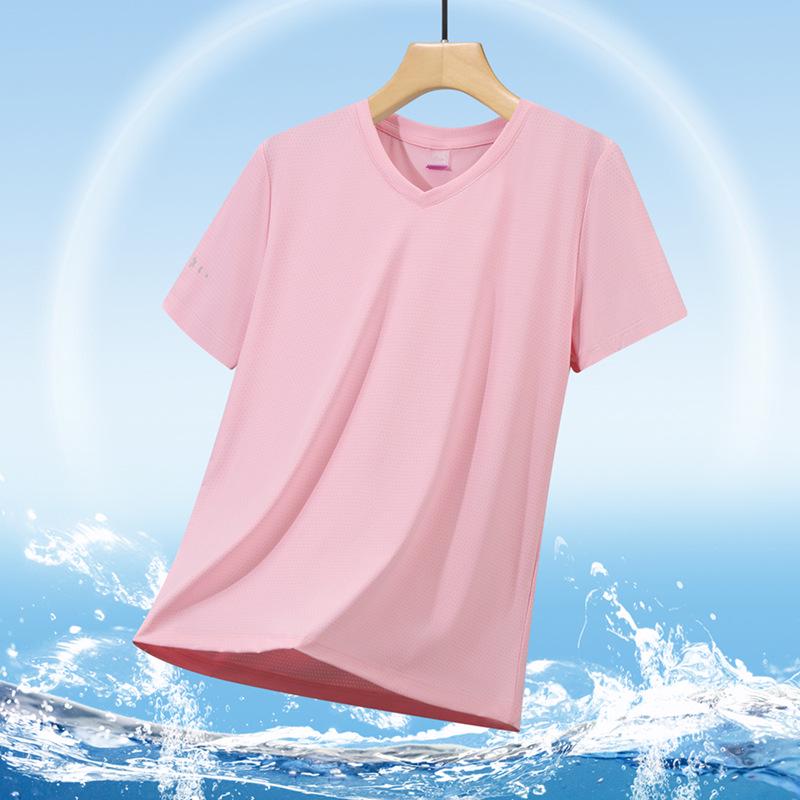 Men s Plus Size V-Neck Mesh Breathable Ice Silk Short Sleeve T-Shirt - Loose, Smooth, Thin Casual Fitness Sports Top 2X Large