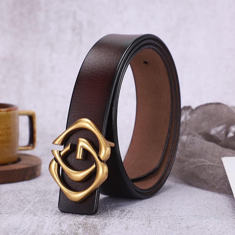Antique Cowhide Casual Belt Women'S Leather Smooth Buckle Simple Belt