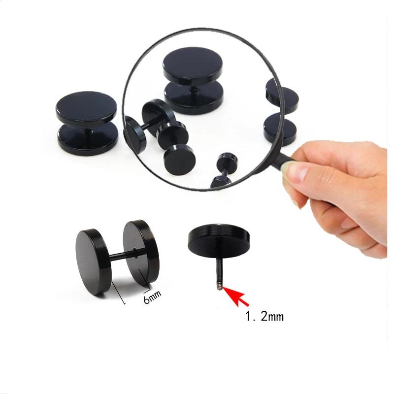Kadınlar İçin Bir Çift Siyah Paslanmaz Çelik Yuvarlak Küpe Dumbbell Piercing Küpeleri Erkek Punk Moda Takı 2-14mm