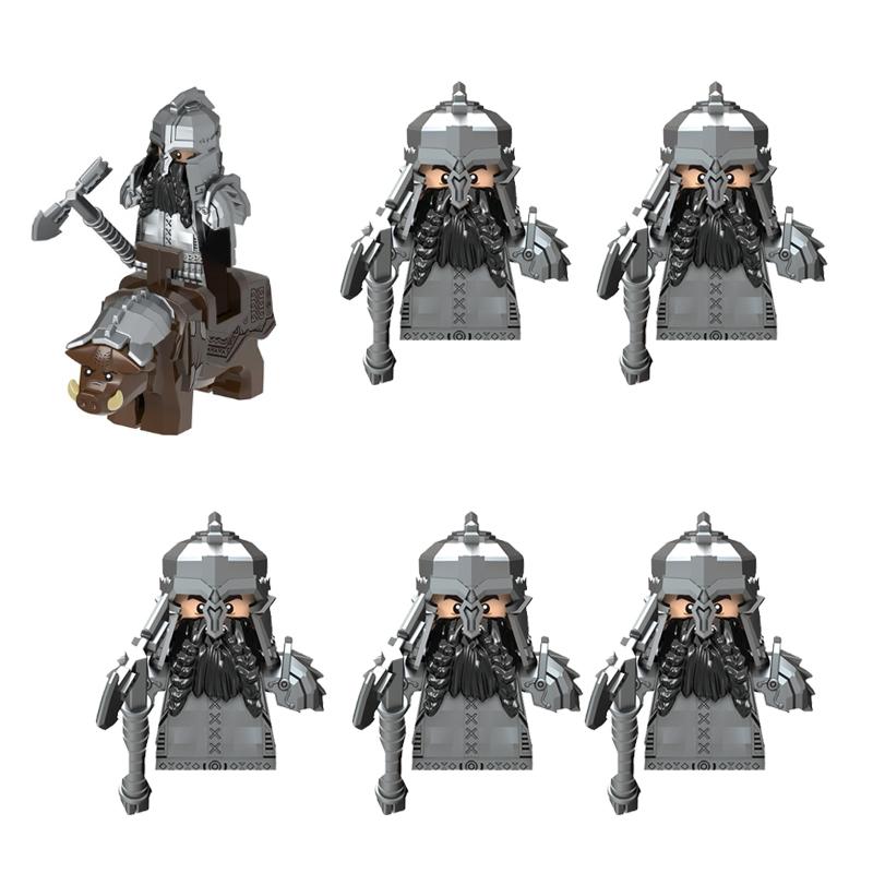 MOC Středověké Vojenské Stavební Kostky Elfský Bojovník Ork Rohan Gondor Rytíř Sada Postav Zvířecí Armáda Zbraň Luk Kuše Hračka