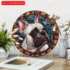 2d Flat 20*20cm, Spring Wooden Sign French Bulldog Theme Decoration, Round Wreath Decor, for Home, Kitchen, Garden, Bedroom, Bar Decoration.