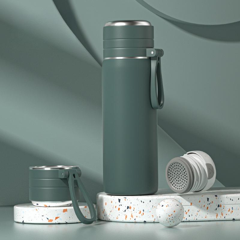 500/600ml 304 Stainless Steel Bullet Thermos, Matte Pastel Portable Lanyard Leakproof Vacuum Water Bottle Student School Travel