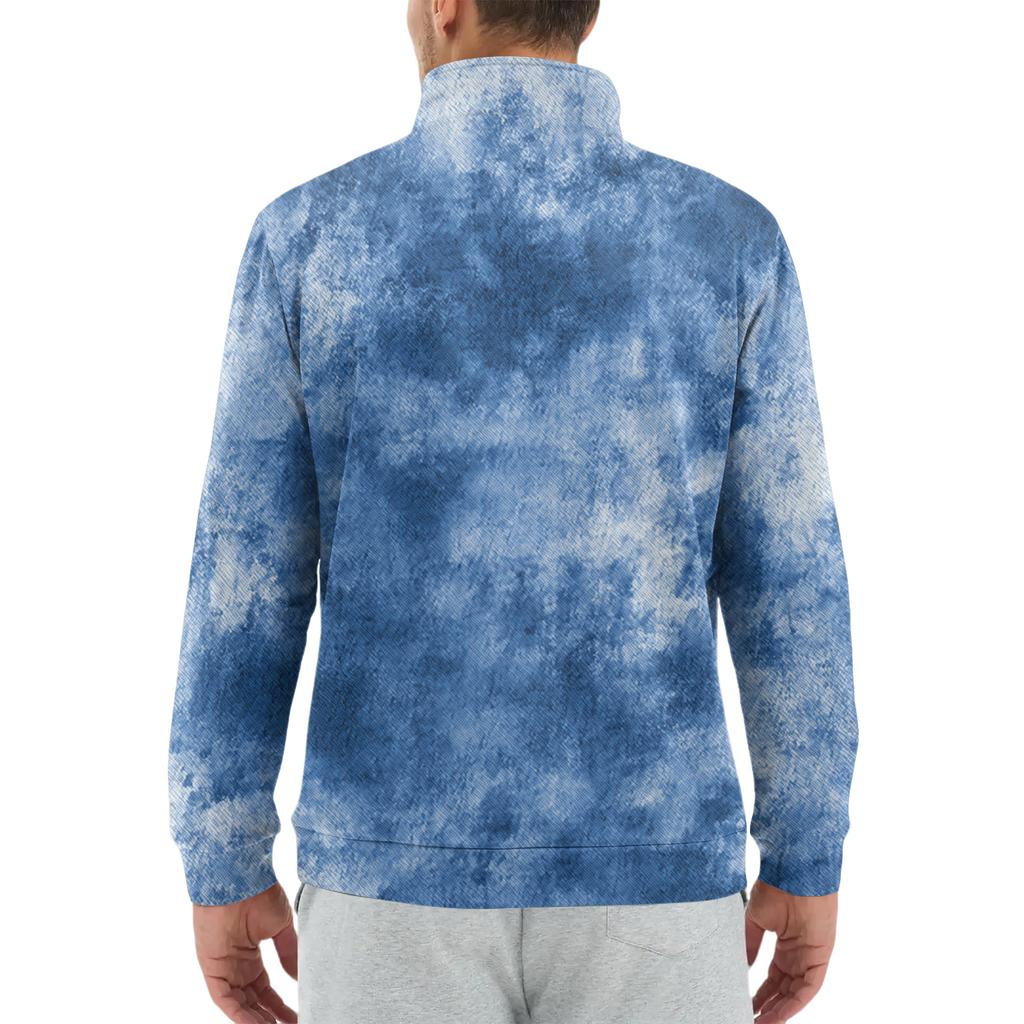 Men's Loose Casual 1/4 Zip Sweatshirt Fashion Printed Long Sleeve Top With Pockets