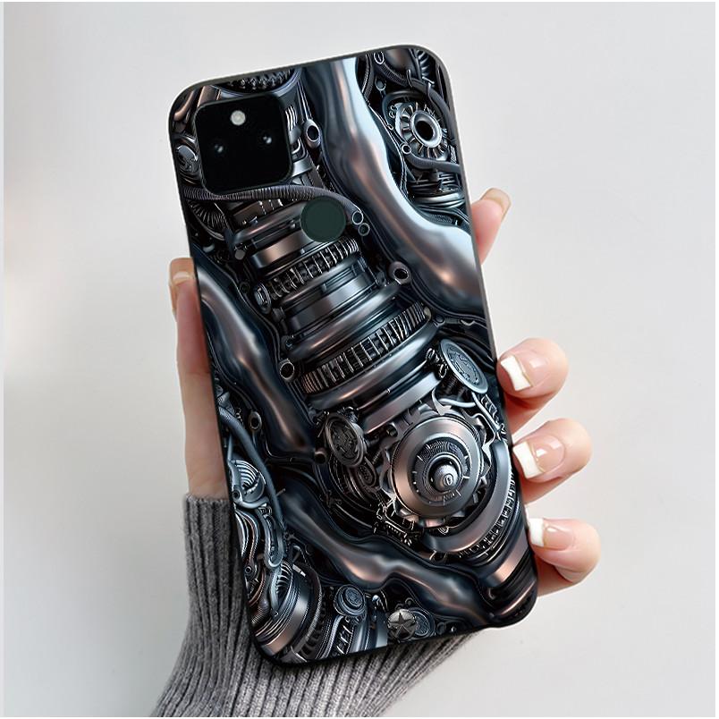 For Google Pixel 5a Soft Silicone Black Case Trendy Style Cartoon Pattern Fluffy Bunny, Milk Tea Rabbit, Rabbit Lamp Casing