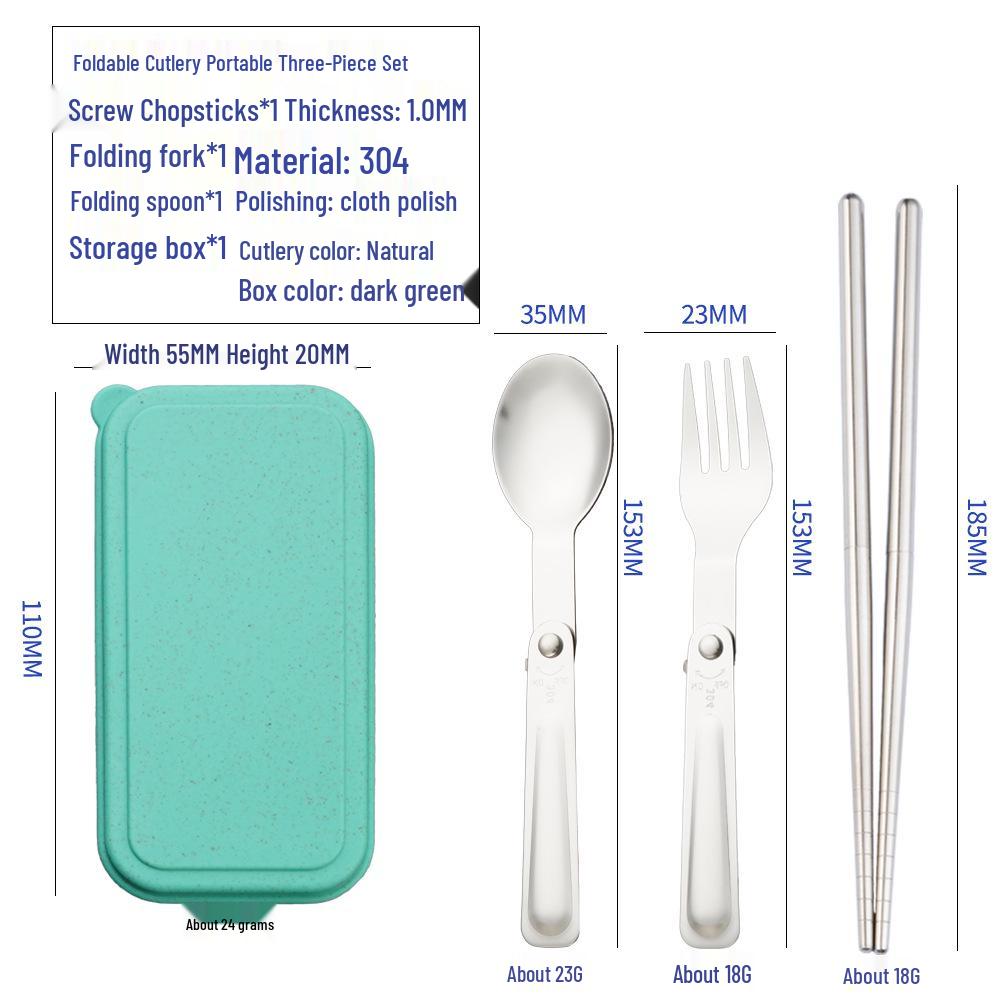 

Portable 304 Stainless Steel Cutlery Set: Two-Fold Spoon, Fork, and Chopsticks - Boxed for Travel or Gifts.