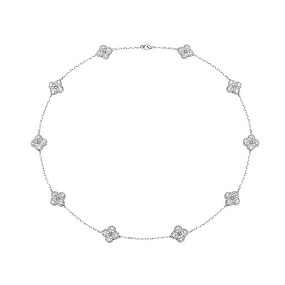 10-flower Lucky Four-leaf Clover Clavicle Chain Natural White Mother-of-pearl Necklace with Agate Accents