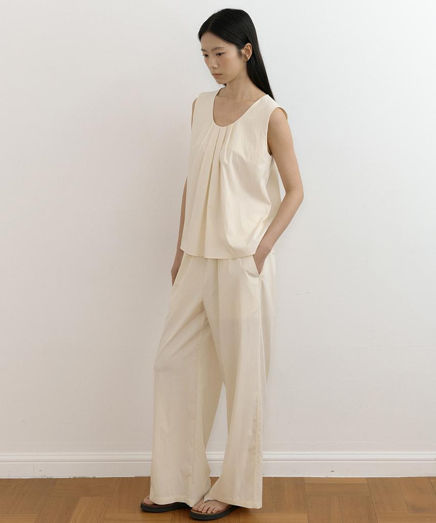 Lingseoul Relaxed Rayon Banding Pants-Cream