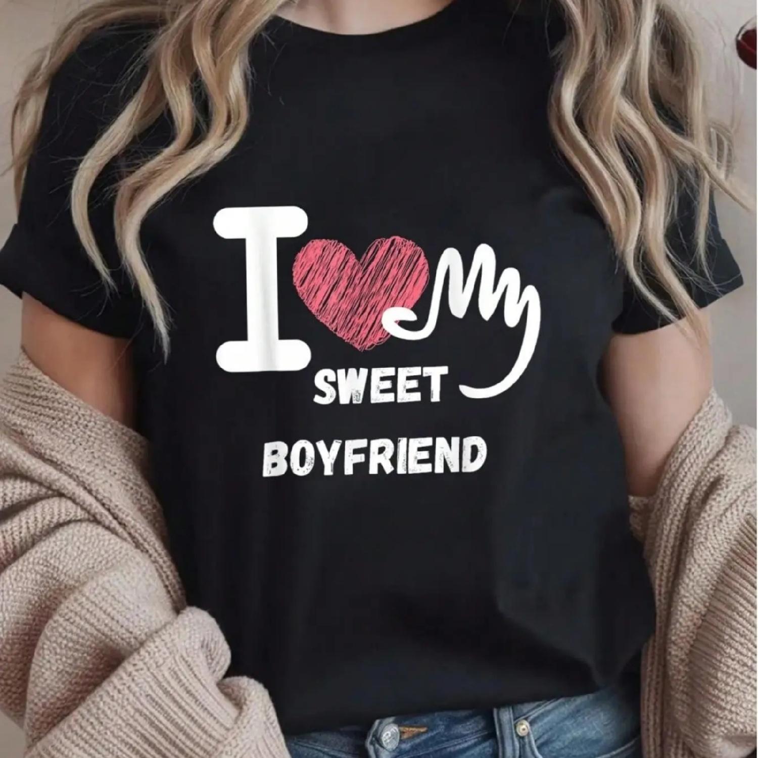 

100% Cotton I Love My Amazing Handsome Always Right Husband Print Women s T-Shirt, Crew Neck Short Sleeve T-Shirt For Valentine XXXXXL різнокольоровий