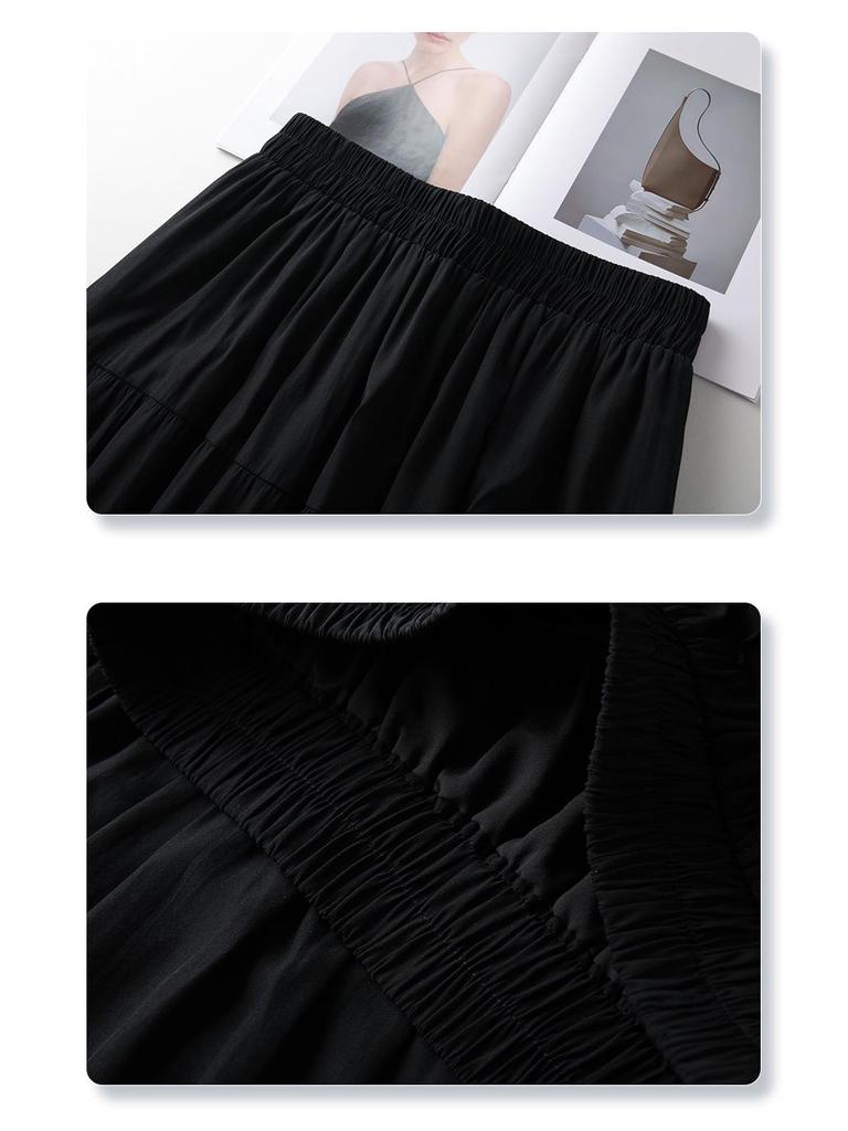 Women's High Waist Black Lace A-Line Midi Skirt - Spring/Summer 2025 Slimming Puffy Cake Swing