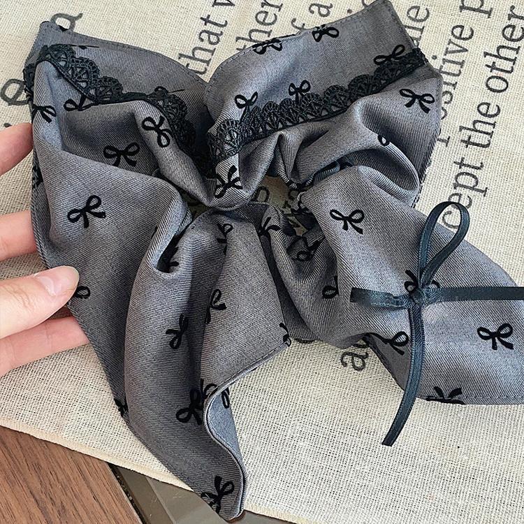 Gray Bow Square Large Hair Tie - Women's Ponytail Hair Accessory, Gentle on Hair