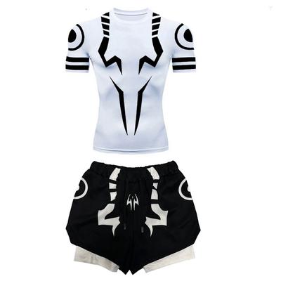 Conjunto de Compresión Anime Jujutsu Kaisen Traje de Fitness para Hombre Secado Rápido Camiseta de Compresión 3D + Pantalones Cortos de Gimnasio Ropa Deportiva para Correr y Entrenamiento