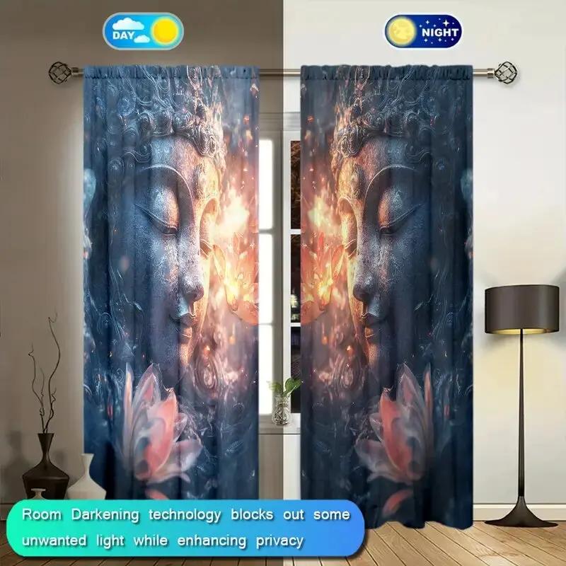 Stone Buddha Statue Printed Curtains Christmas Decorations Bedroom Living Room Home Decoration Curtain For Area Made Of Polyester