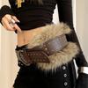 High Quality Retro Punk Belt Faux Fur Wide Women Belt Brown Rivet Fur Belt Women Waist Accessory