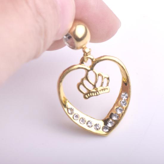 1Pc Hollow Love Heart Crown Rhinestone Bar Belly Button Body Piercing Navel Ring