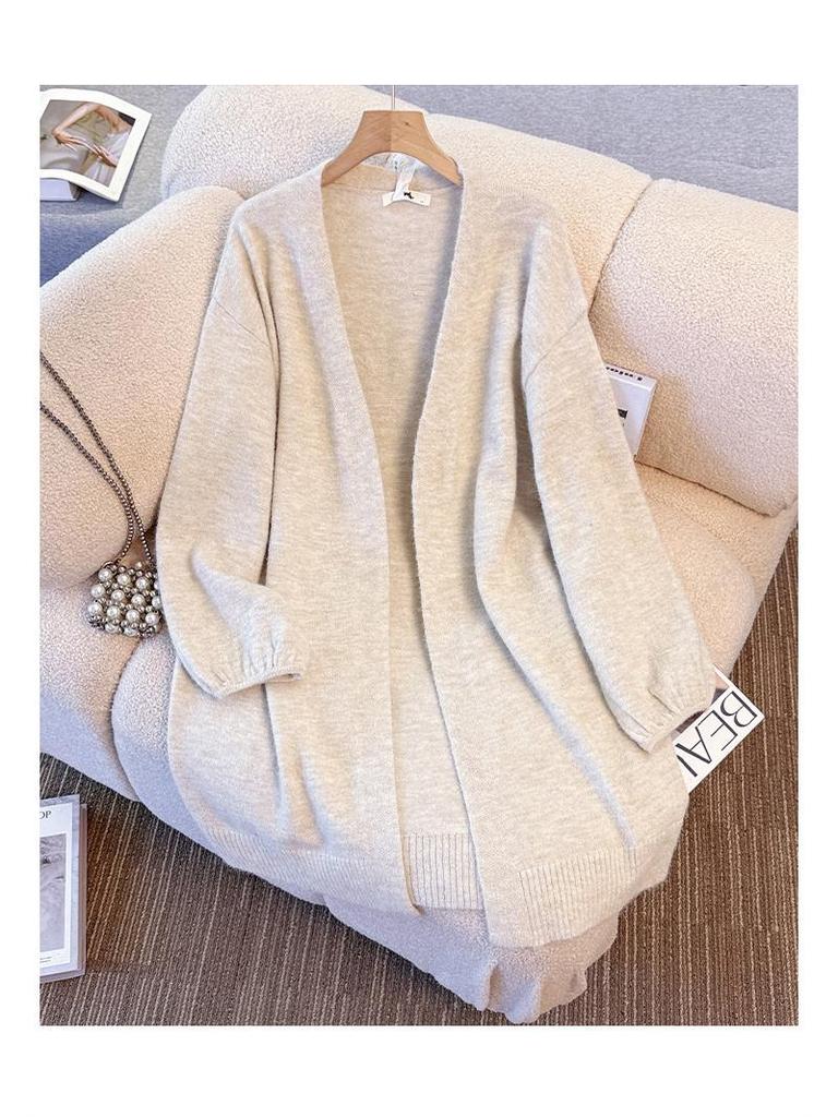 Plus Size Knit Cardigan & Dress Set for Women (130-300 Jin) - Elegant, Waist-Cinched, Slimming Two-Piece Outfit.