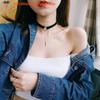 Hot Sale Fashion Punk Black Brown Leather Choker Necklace For Women Girls Geometry Round Pendant Collar Necklace Collier