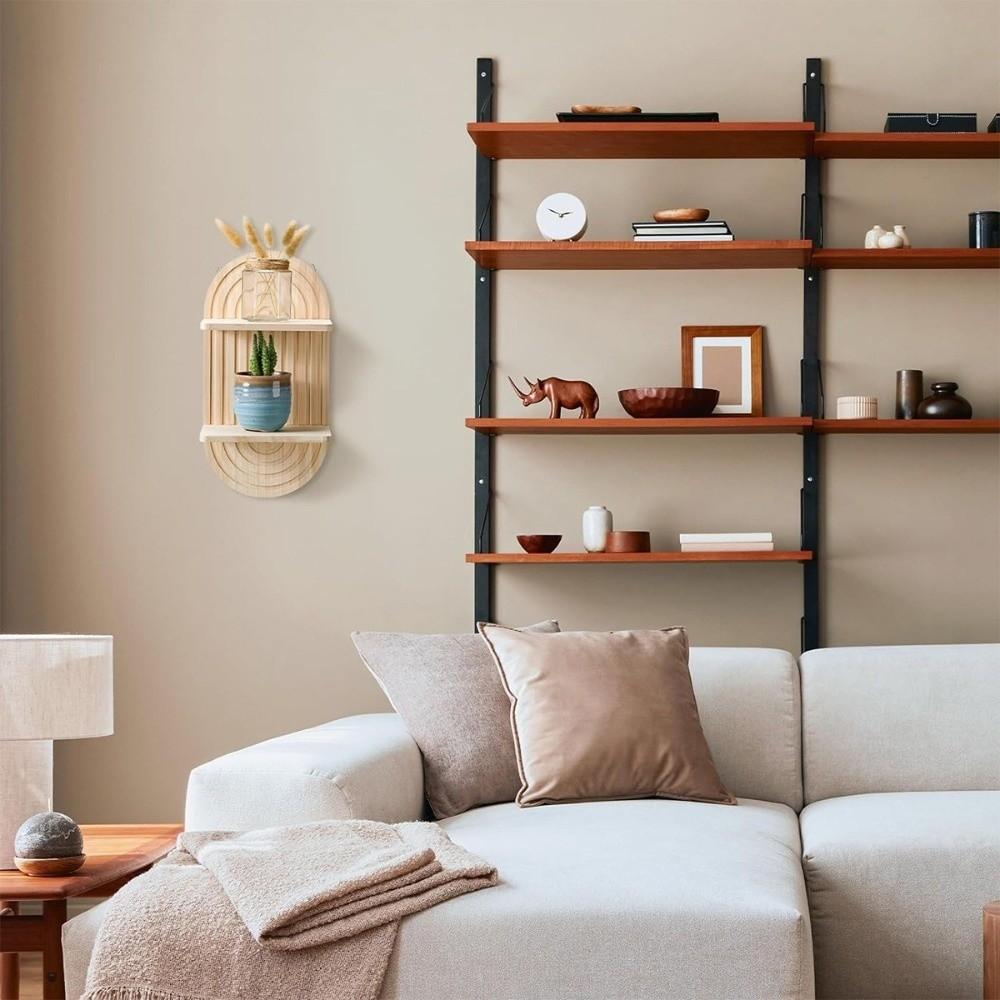 Wall-mounted Wooden Floating Shelves 2 Layer Hanging Holder Boho Wall Shelf Minimalist Eco-Friendly Shelf Wall Decor
