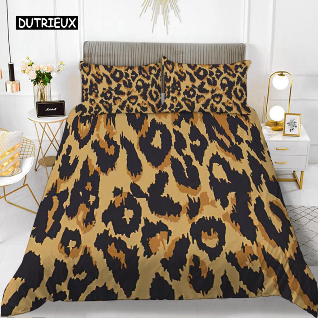 Leopard Print Duvet Cover Set Queen Size Girl Colorful Cheetah Print Bedding Set Polyester Wild Animal Theme Comforter Cover Set