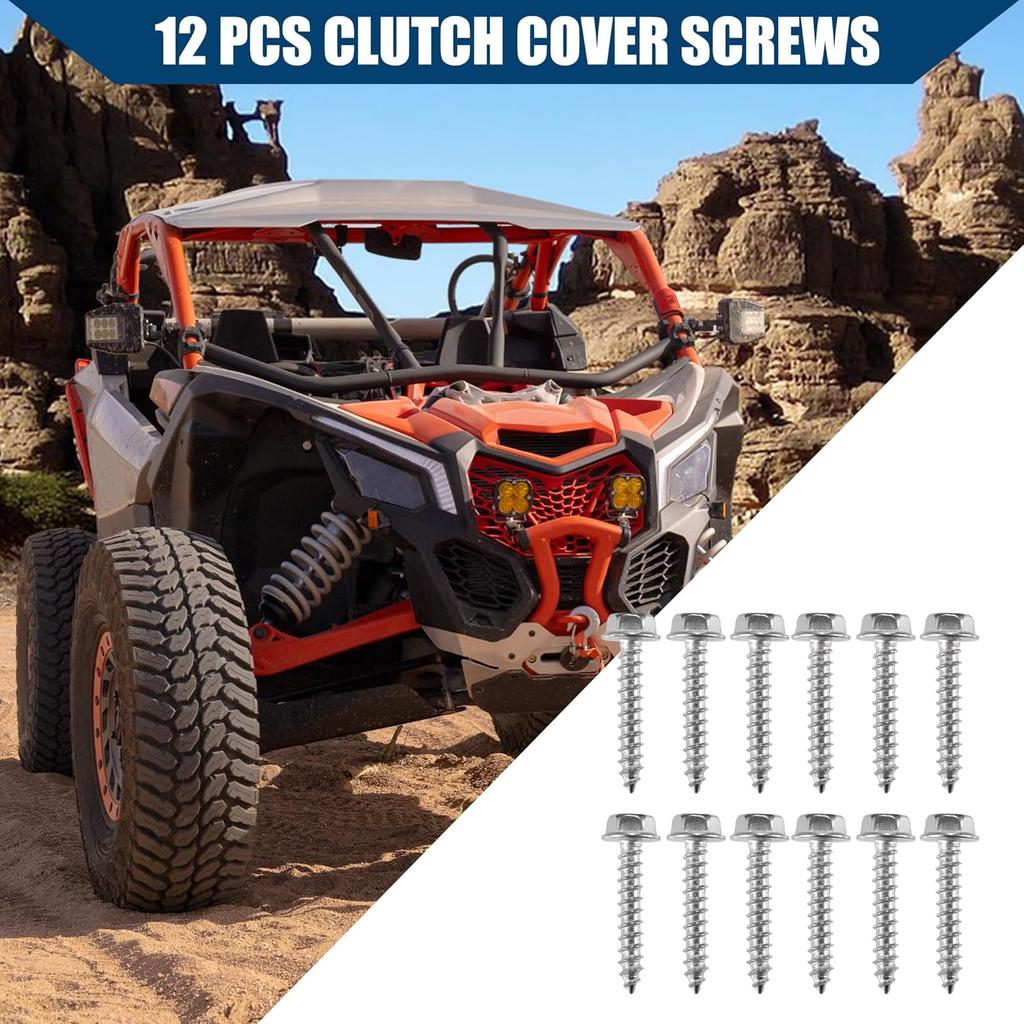 Clutch Cover Bolts for Polaris RZR 570 900 1000 for Polaris for Ranger 570 900 100xp / Durable Alloy Steel Galvanized / 12 Pcs Silver Tone