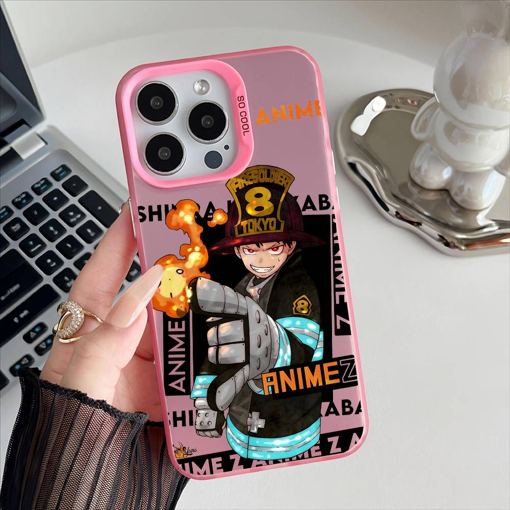 Anime Fireforce Phone Case For IPhone 16 15 14 13 12 17 Pro Max Special Metal Silver Button Electroplated Mobile Device