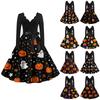 Women's Fashion Wave Edge V-Neck Casual Slim Halloween Printed Long Sleeve Dresses