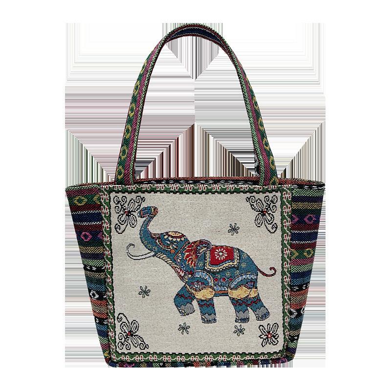 The Elephant Embroidery Double-sided Hand Shoulder Bag Is Versatile with Jacquard Patterns
