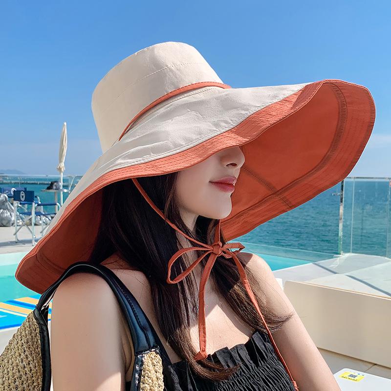 

Early spring double-sided bucket hat summer face covering large brim sun hat sun protection UV protection sun hat One size