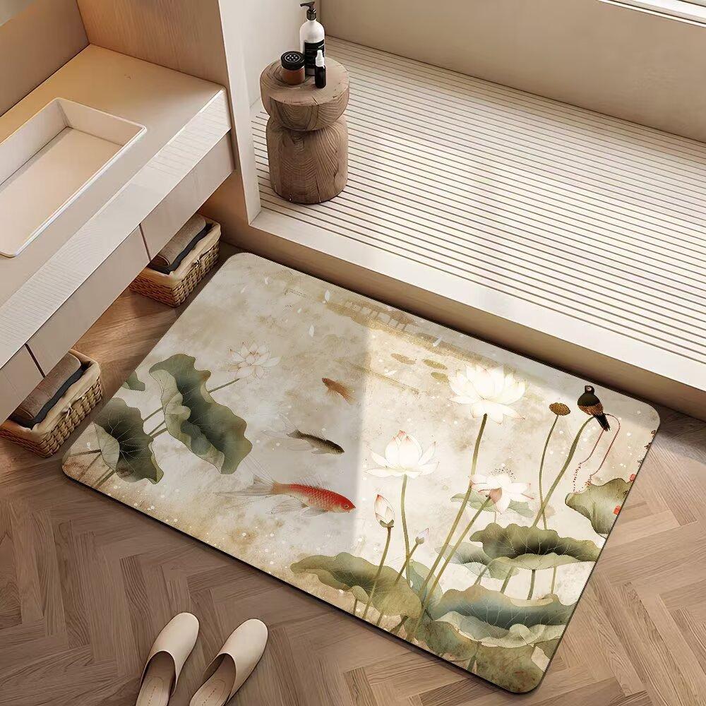 New Chinese-Style Flower Diatom Mud Floor Mat, Toilet Cushion, Door-To-Door Bathroom Quick-Drying Toilet Door Mat