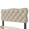 90*200 cm Flat Bed, Upholstered Bed, Nightstand Upholstery with Decorative Studs, Double Drawers, Dark Beige