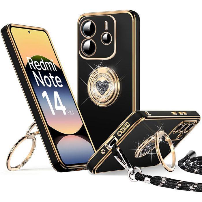 Coque de protection - E.F.CONNECTION - Pour Xiaomi Redmi Note 14 5G - Silicone Ultra Slim - Cordon - Anneau Rotatif