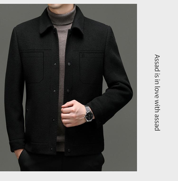 Men's Fashionable Winter Wool Jacket with Detachable Down Liner and Stand Collar