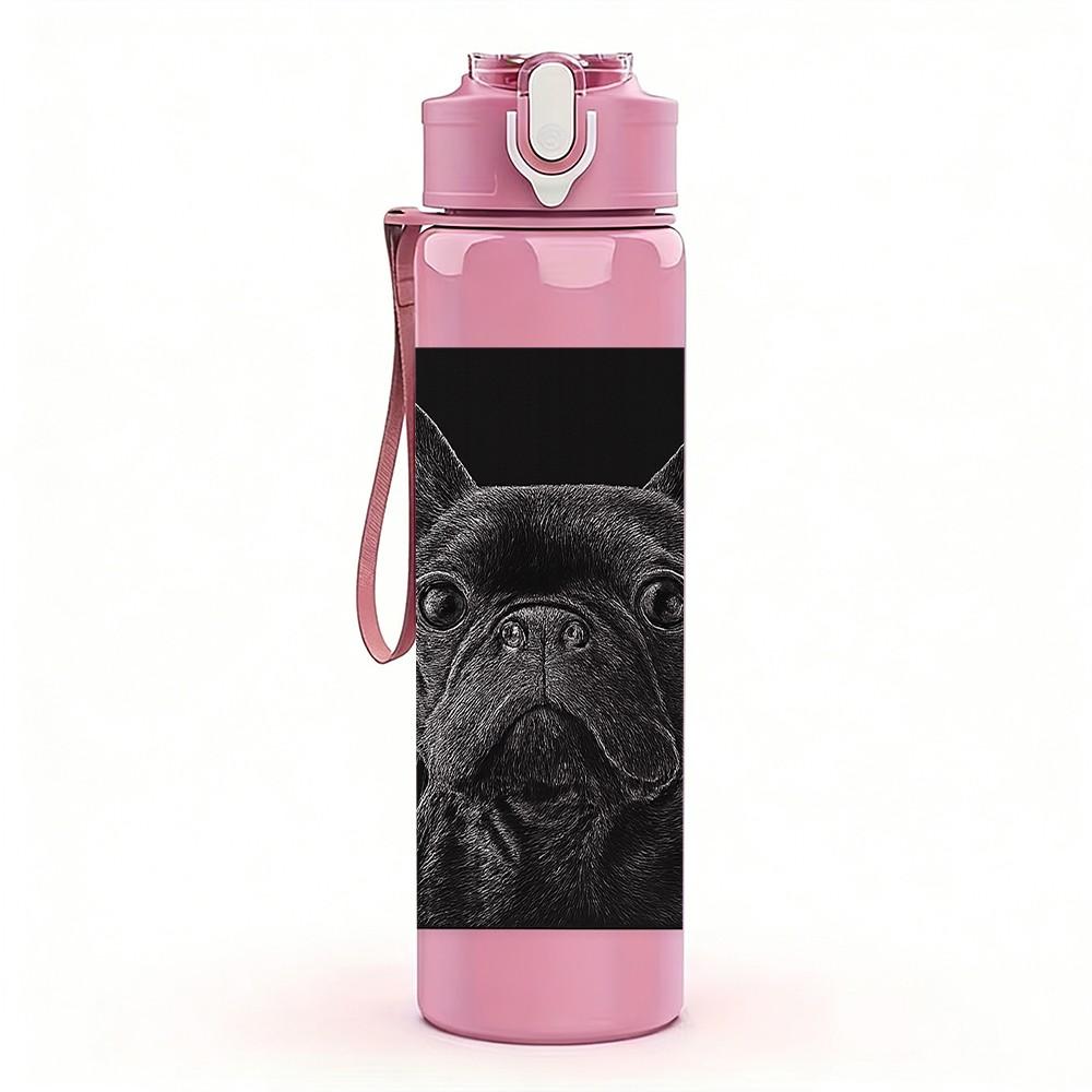 1PC Black French Bulldog Pet Print 750ml Color Plastic Sports Water Bottle Leakproof Flip Straw Lid Suitable for Sports Office Home Use