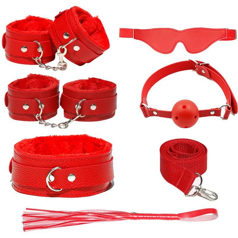 6/7/10-teiliges BDSM-Bondage-Set-Set, Kragen, Peitsche, Ballknebel, Manschetten, Seilfesseln