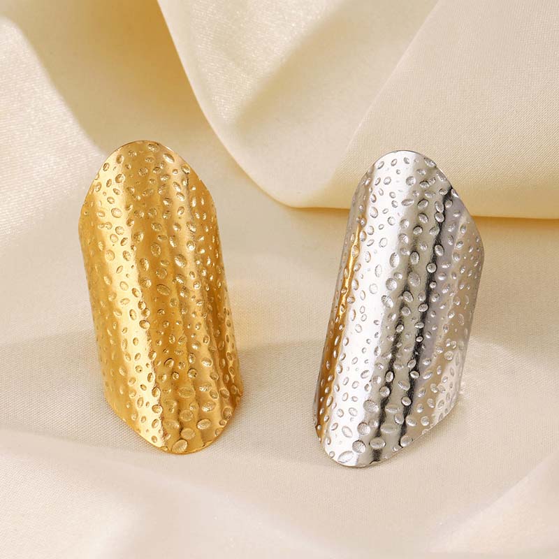 Stainless Steel Metal Wide Geometric Open Rings For Women Men Exaggerated Gold Color Irregular Texture Rings Jewelry Gift 2024