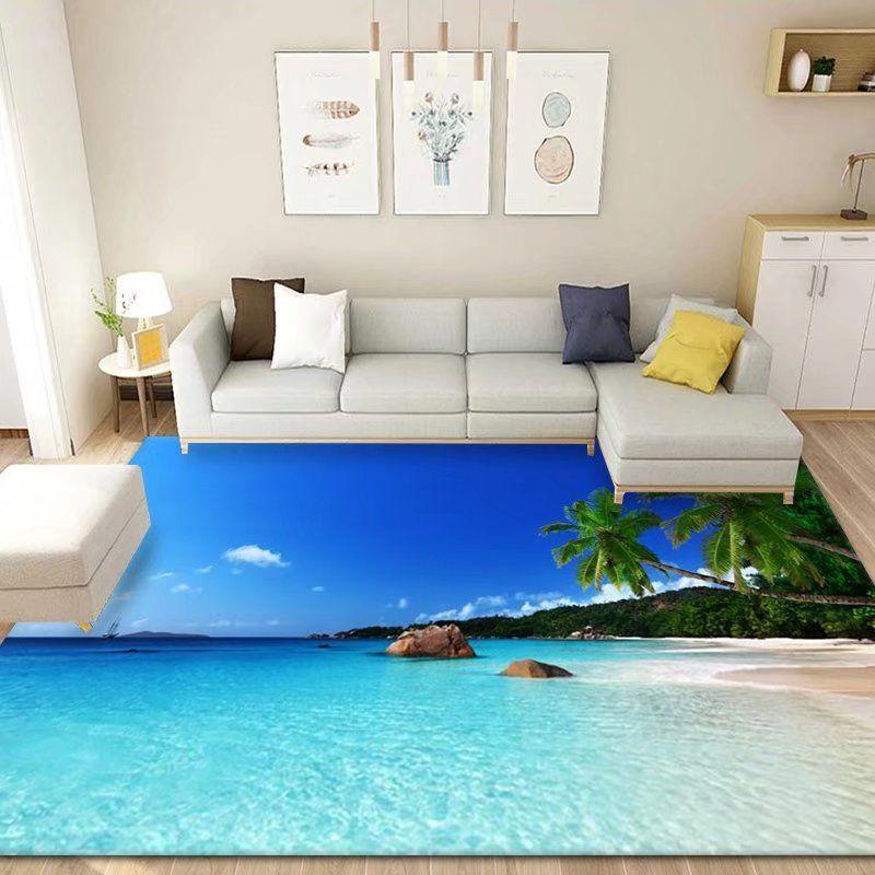 3D Floor Mat Rugs Kitchen Beach Waves Runner Carpet Kitchen Washable Non-slip Living Room Carpet Marine Bath Mat Absorbent