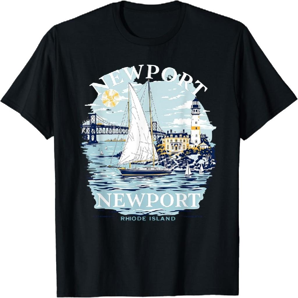Vintage Newport Rhode Island Sunset Coastal Cityscape T-Shirt