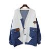 Denim splicing knitted cardigan autumn and winter new loose casual fashion versatile lazy wind sweater jacket women